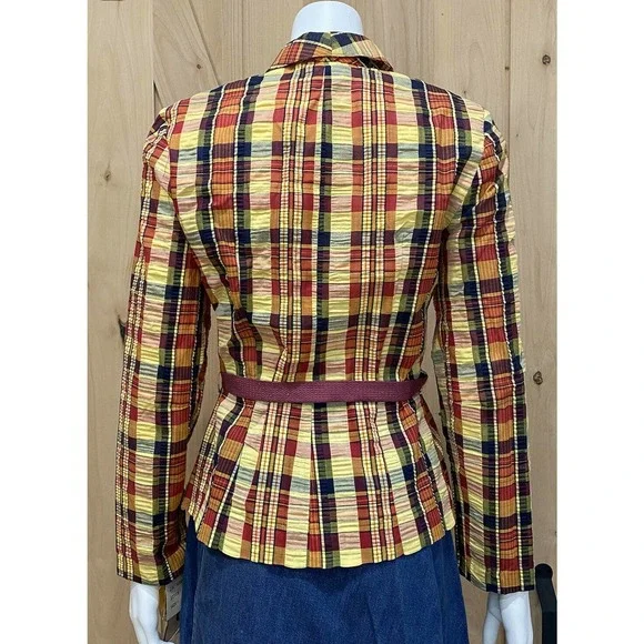 Vintage Plaid Blazer with Belt Suit Jacket size 11 - Picture 8 of 9